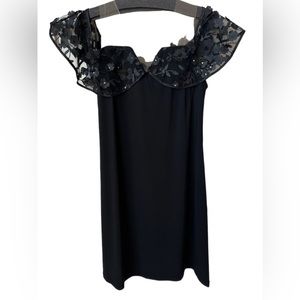 MSK NWT Black Dress w/ Black Floral Off Shoulder Layer